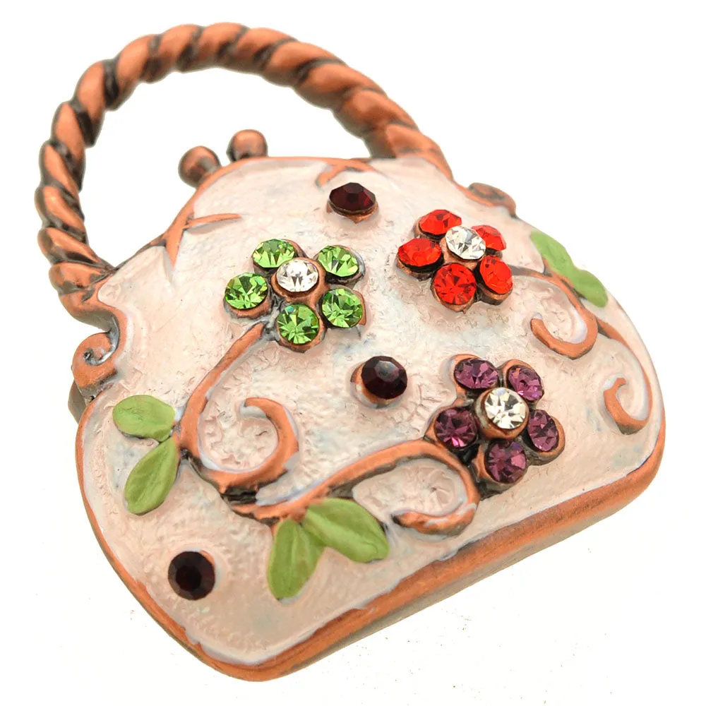 White Enamel Flower Handbag Pin Brooch