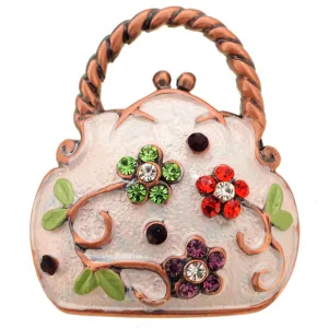 White Enamel Flower Handbag Pin Brooch