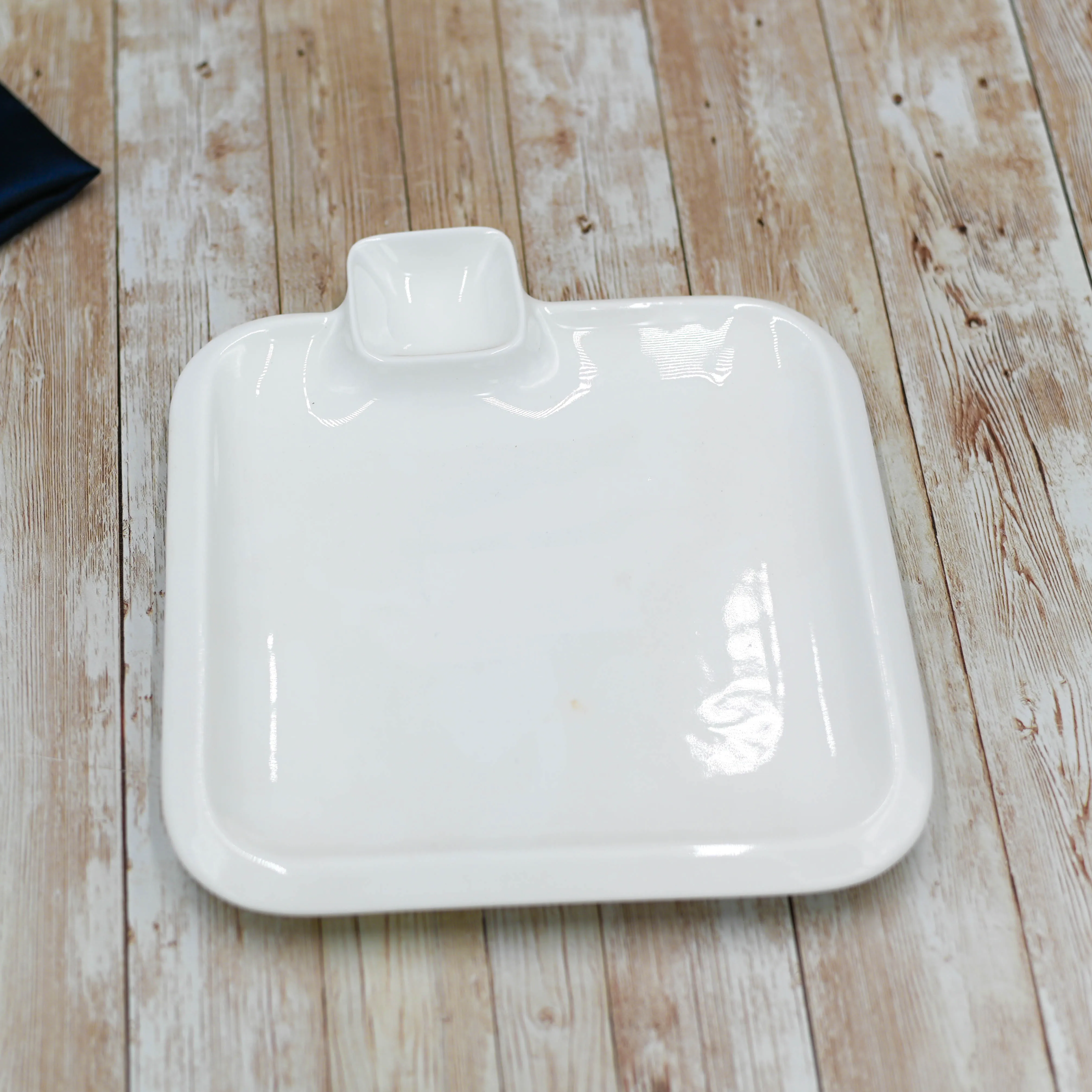 White Square Platter With Sauce Compartment 8" inch X 8" inch |