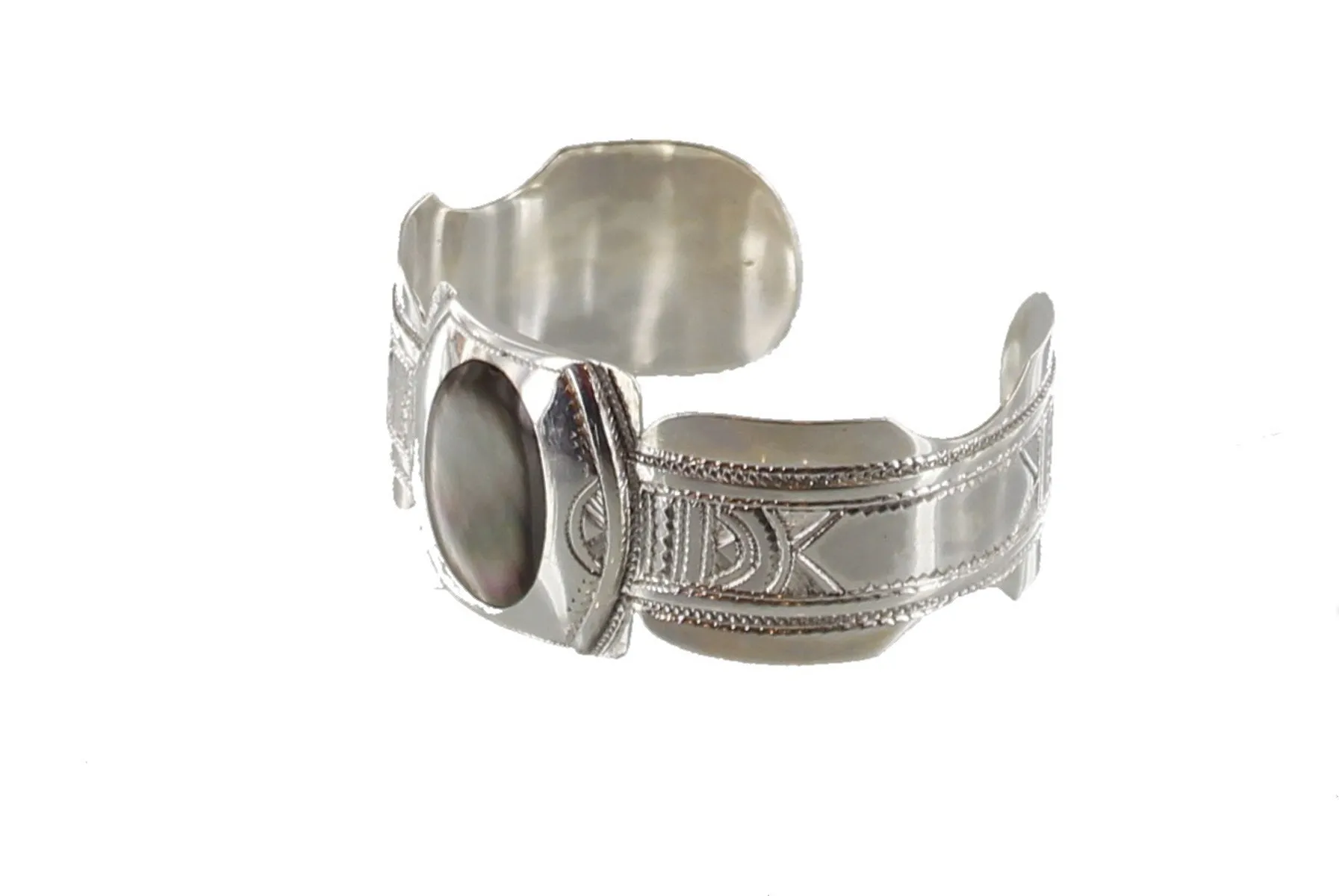 WINARUZ Silver and Semi-precious Stone Large Cuff Bracelet