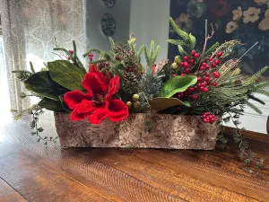 Winter table arrangement in 20”x4”x4” wooden box. Perfect for Christmas and the entire winter season. Great housewarming gift!