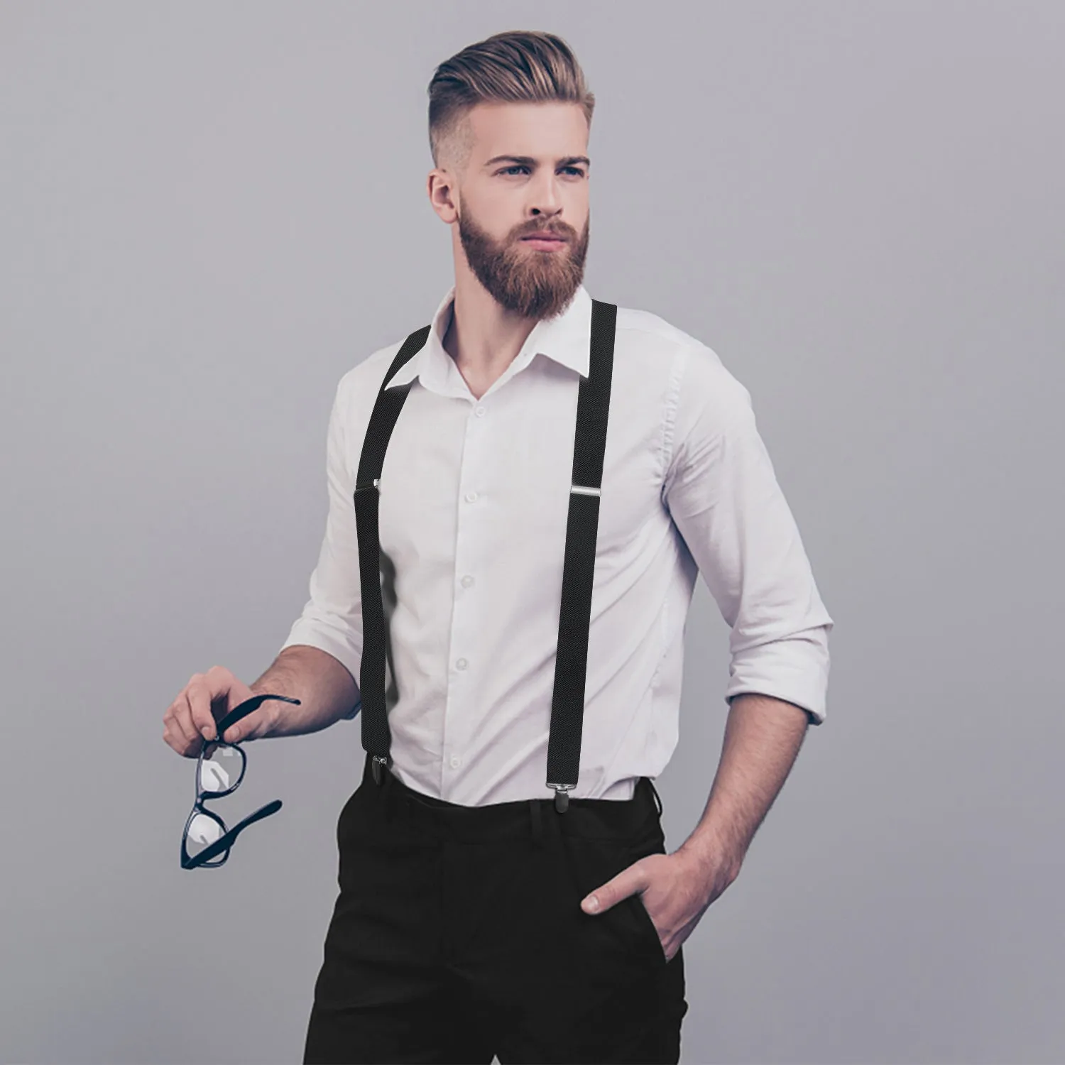X-shaped Adjustable Suspender with 4 Clips - A-BLACK