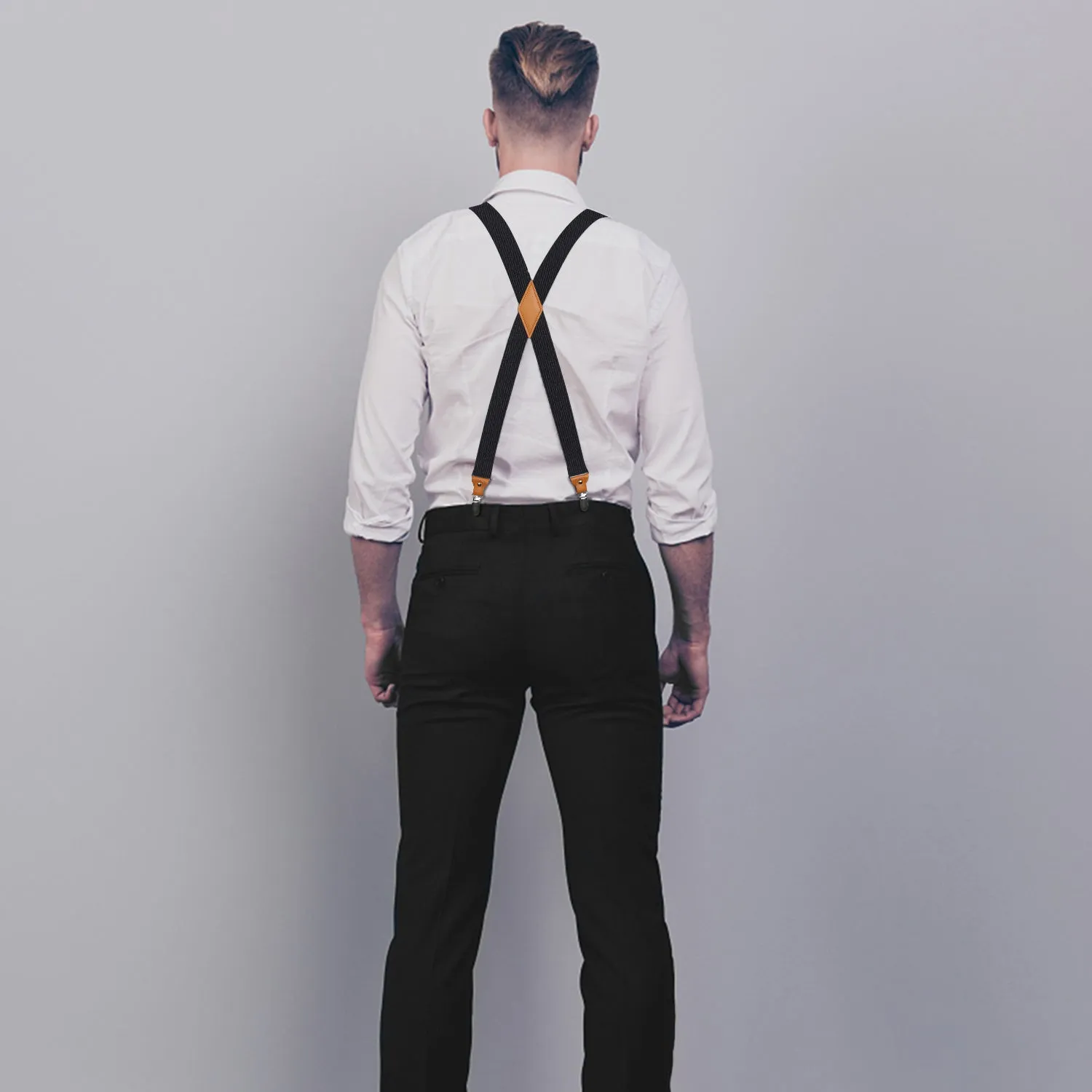 X-shaped Adjustable Suspender with 4 Clips - A-BLACK
