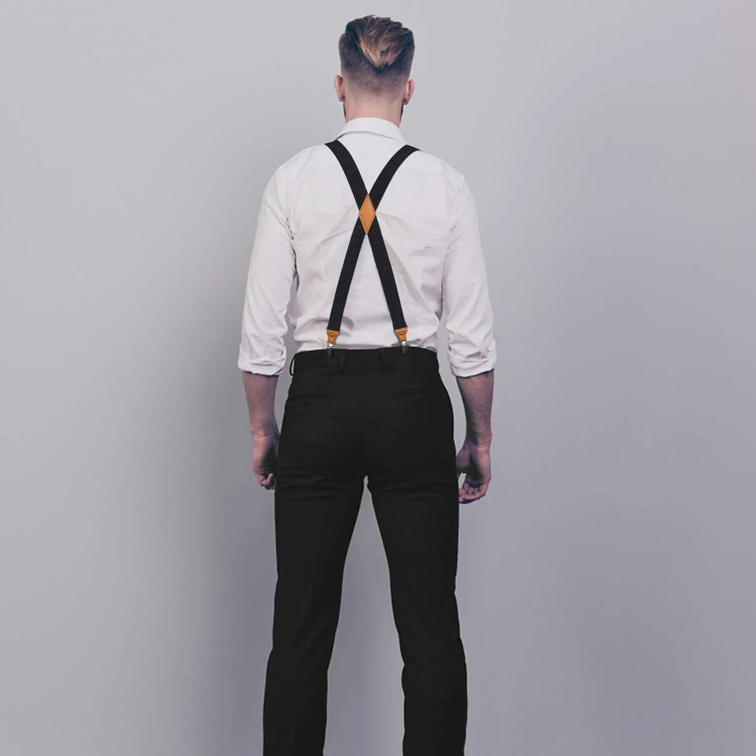 X-shaped Adjustable Suspender with 4 Clips - BLACK