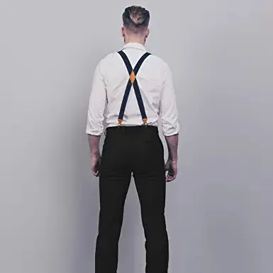 X-shaped Adjustable Suspender with 4 Clips - NAVY BLUE-1