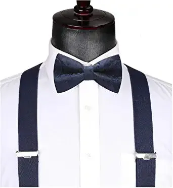 X-shaped Adjustable Suspender with 4 Clips - NAVY BLUE-1