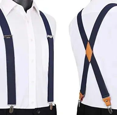 X-shaped Adjustable Suspender with 4 Clips - NAVY BLUE-1