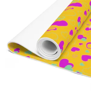 Yellow Hearts Foam Yoga Mat, Hearts Pattern Best Lightweight 0.25" thick Mat - Printed in USA (Size: 24″x72")